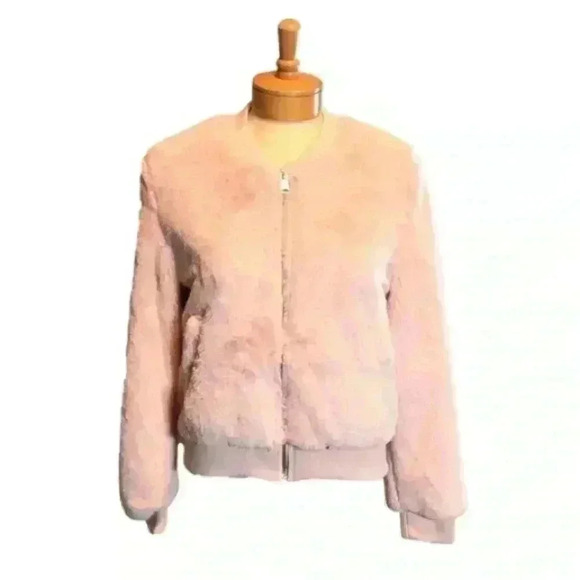 Love Tree Light Pink Soft Faux Fur Fluffy Bomber Coat Jacket Women Size Large - Picture 2 of 15